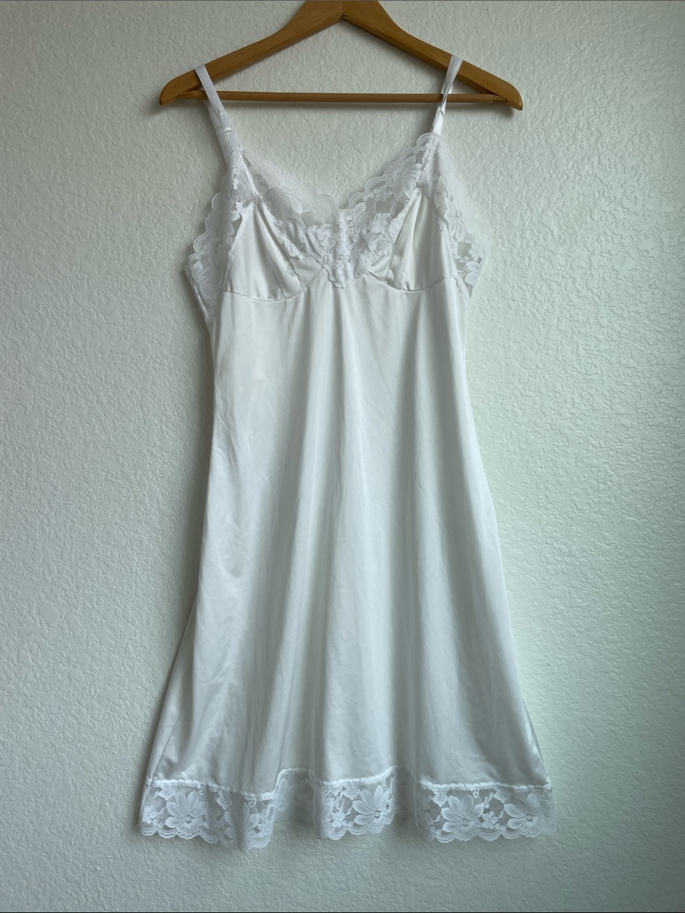 Vintage LORRAINE White Lace Trim Slip Dress